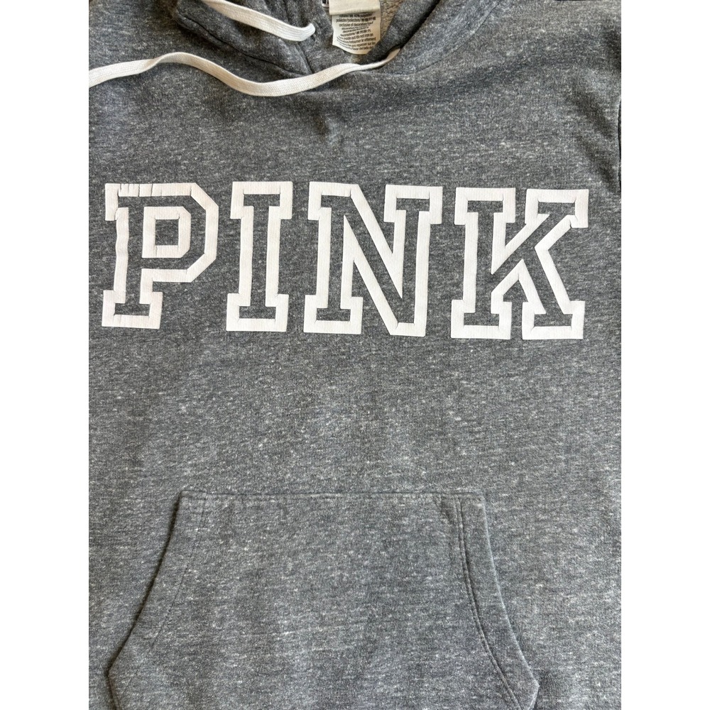 Victoria's Secret PINK Hoodie Gray Heathered Logo Pullover Sweatshirt Womens M - Picture 4 of 12
